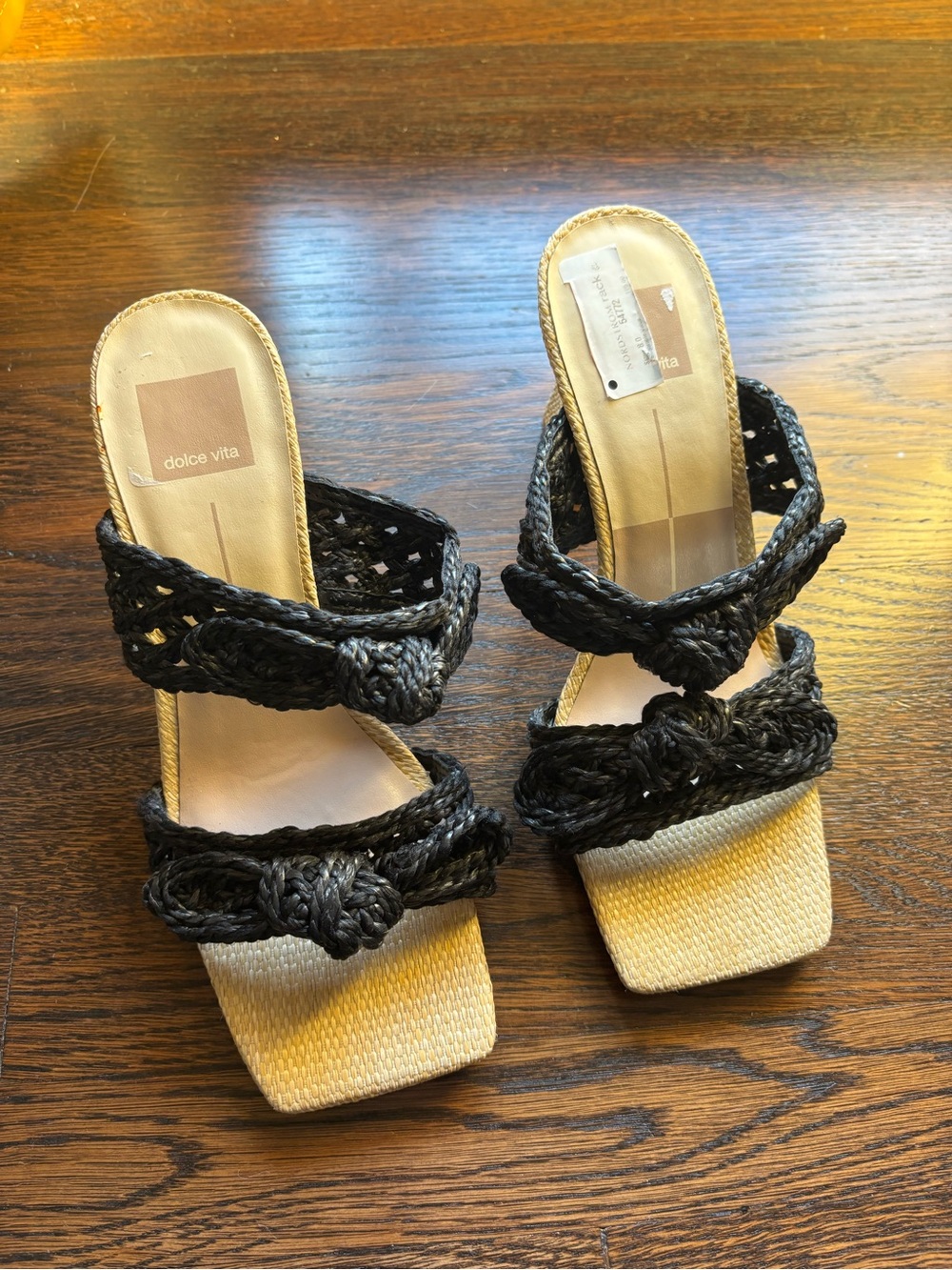 Dolce Vita Nyah Black Braided Double-Strap Heeled Sandals NWT Sz 8 Raffia - Picture 4 of 12